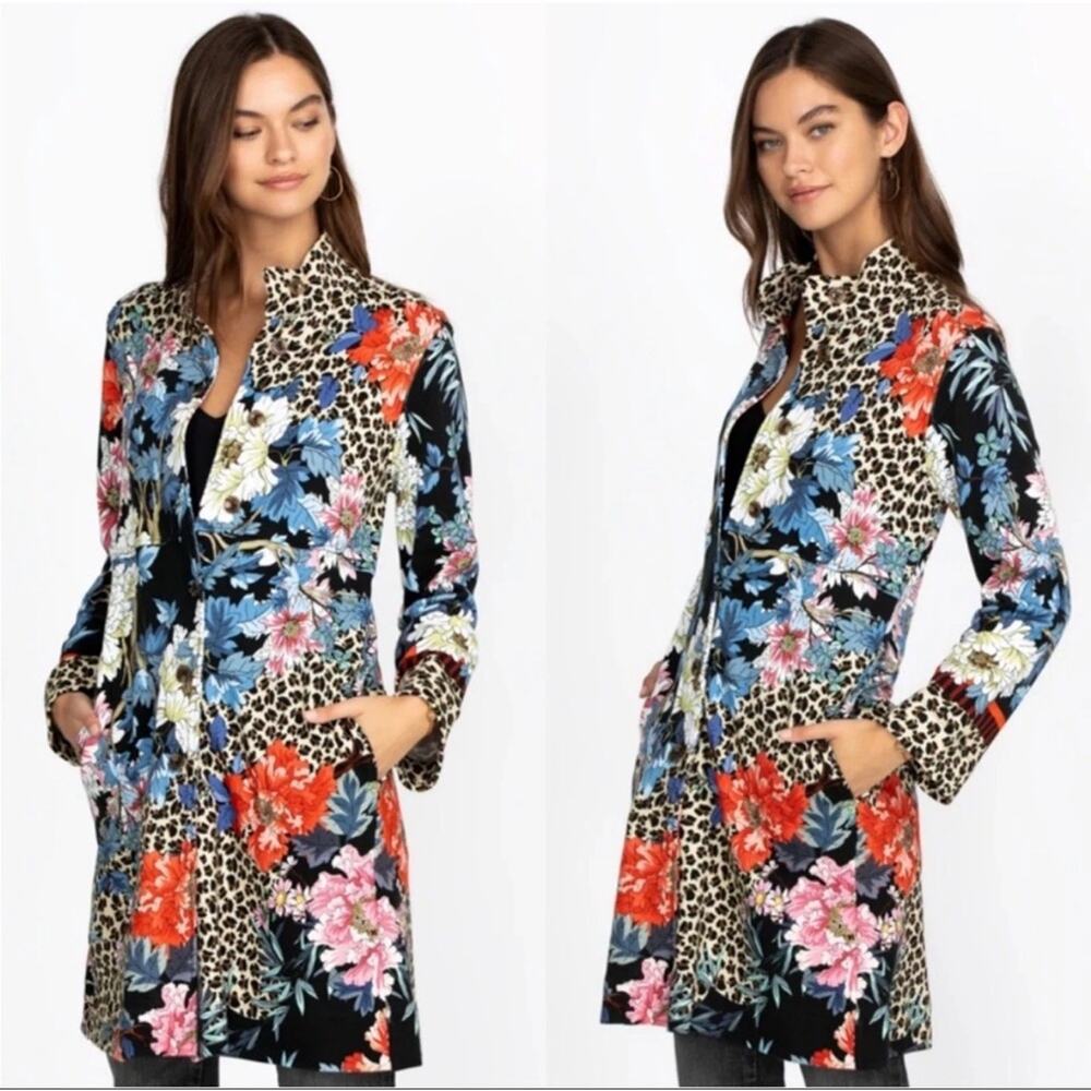 Johnny Was Multicolor Floral & Leopard Print Long Jacket